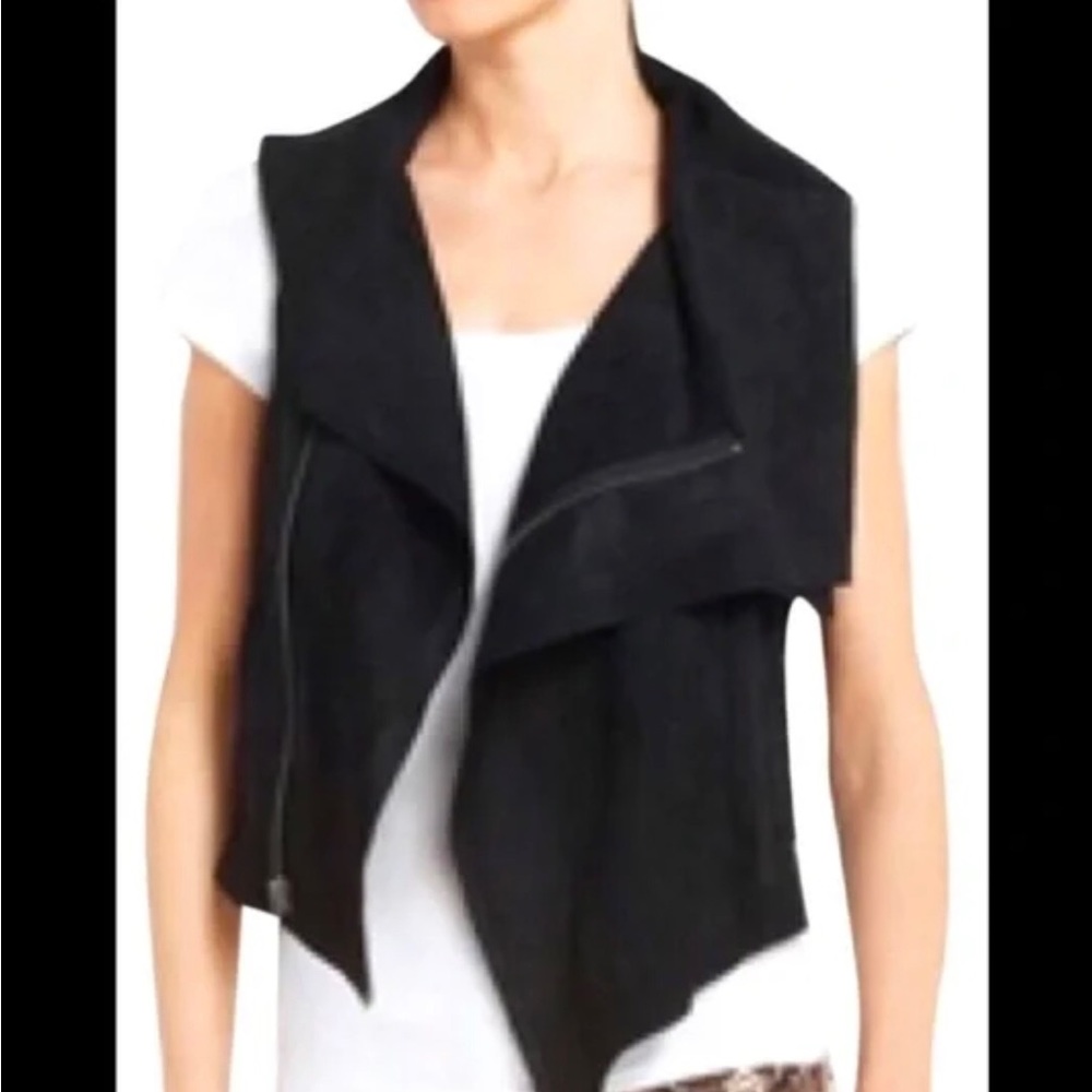 BCBG Maxazria Fabían faux suede Collarless vest.